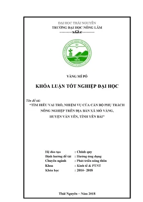 Khóa luận tốt nghiệp tìm hiểu vai trò nhiệm vụ của các cán bộ phụ trách nông nghiệp trên địa bàn xã mỏ vàng huyện văn yên tỉnh yên bái