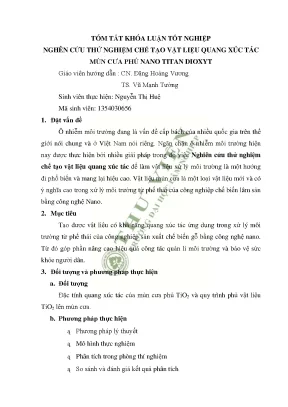 Nghiên cứu thử nghiệm chế tạo vật liệu quang xúc tác mùn cưa phủ nano titan dioxyt