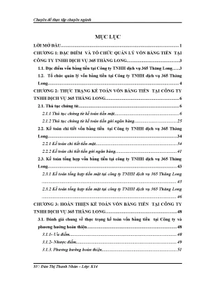 Chuyên đề thực tập hoàn thiện kế toán vốn bằng tiền tại công ty trách nhiệm hữu hạn dịch vụ 365 thăng long