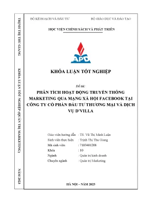 Chuyên ngành quản trị marketing phân tích hoạt động truyền thông marketing qua mạng xã hội facebook tại công ty cổ phần đầu tư thương mại và dịch vụ dvilla