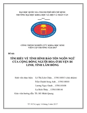 Tìm hiểu tình hình bảo tồn ngôn ngữ của cộng đồng người hoa ở huyện di linh tỉnh lâm đồng công trình nghiên cứu khoa học sinh viên cấp trường