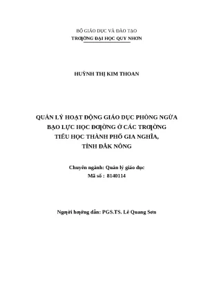 0462 quản lý hoạt động giáo dục phòng ngừa bạo lực học đường ở các trường tiểu học thành phố gia nghĩa tỉnh đăk nông luận văn tốt nghiệp