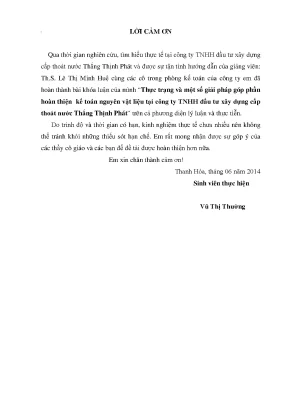 Thực trạng và một số giải pháp góp phần hoàn thiện kế toán nguyên vật liệu tại công ty tnhh đầu tư xây dựng cấp thoát nước thắng thịnh phát