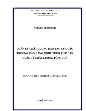 Luận án quản lý chất lượng đào tạo của các trường cao đẳng nghề theo tiếp cận quản lý chất lượng tổng thể