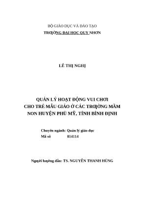0443 quản lý hoạt động vui chơi cho trẻ mẫu giáo ở các trường mầm non huyện phù mỹ tỉnh bình định luận văn tốt nghiệp