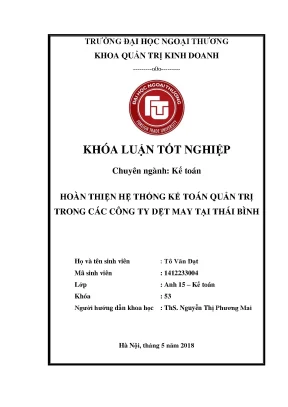 Khóa luận tốt nghiệp hoàn thiện hệ thống kế toán quản trị trong các công ty dệt may tại thái bình