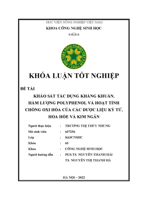Khảo sát tác dụng kháng khuẩn hàm lượng polyphenol và hoạt tính chống oxi hóa của các dược liệu kỳ tử hoa hòe và kim ngân
