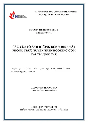 Các yếu tố ảnh hưởng đến ý định đặt phòng trực tuyến trên booking com tại thành phố vũng tàu