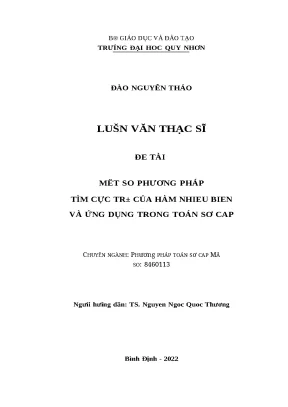 1159 một số phương pháp tìm cực trị của hàm nhiều biến và ứng dụng trong toán sơ cấp luận văn tốt nghiệp