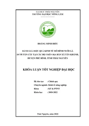 Đánh giá hiệu quả kinh tế mô hình nuôi gà dưới tán cây tại các hộ trên địa bàn xã tân khánh huyện phú bình tỉnh thái nguyên