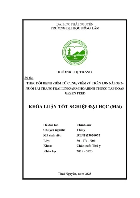 Theo dõi bệnh viêm tử cung viêm vú trên lợn nái gf 24 nuôi tại trang trại linkfarm hòa bình thuộc tập đoàn green feed