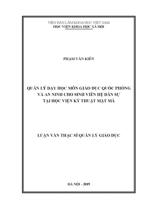 Quản lý dạy học môn giáo dục quốc phòng và an ninh cho sinh viên hệ dân sự tại học viện kỹ thuật mật mã