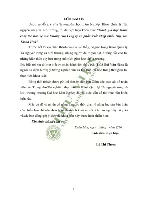 Đánh giá thực trạng công tác bảo vệ môi trường của công ty cổ phần xuất nhập khẩu thuỷ sản thanh hoá
