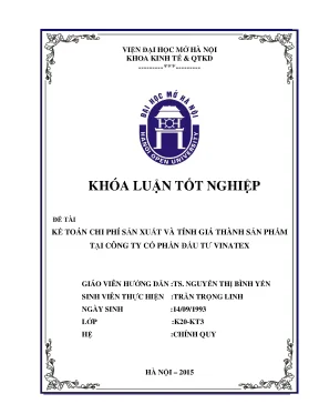 Kế toán chi phí sản xuất và tính giá thành sản phẩm tại công ty cổ phần đầu tư vinatex