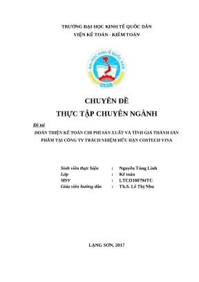 Luận văn tốt nghiệp hoàn thiện kế toán chi phí sản xuất và tính giá thành sản phẩm tại công ty tnhh costech vina