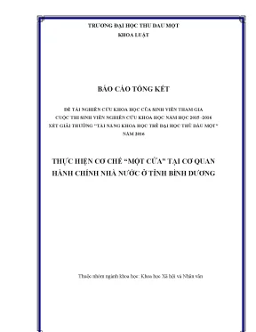 Thực hiện cơ chế một cửa tại cơ quan hành chính nhà nước ở tỉnh bình dươngthuộc nhóm ngành khoa học khoa học xã hội và nhân văn
