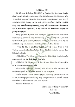 Nghiên cứu khả năng xử lý ô nhiễm không khí trong phòng bằng loài cây lưỡi hổ tên hoa học là sansevieria trifasciata là một loài của chi sansevieria ở quy mô phòng thí nghiệm