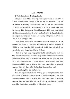 Luận văn thạc sĩ nâng cao chất lượng thẩm định tín dụng khách hàng cá nhân tại ngân hàng nông nghiệp và phát triển nông thôn thành phố hưng yên