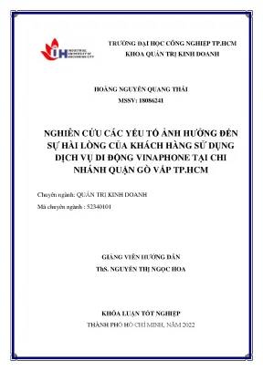 Khoá luận tốt nghiệp nghiên cứu các yếu tố ảnh hưởng đến sự hài lòng của khách hàng sử dụng dịch vụ di động vinaphone tại chi nhánh quận gò vấp tp hcm