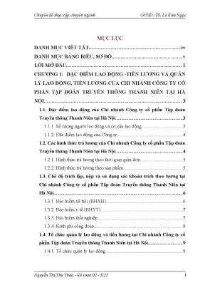 Chuyên đề thực tập hoàn thiện kế toán tiền lương và các khoản trích theo lương tại chi nhánh công ty cổ phần tập đoàn truyền thông thanh niên tại hà nội