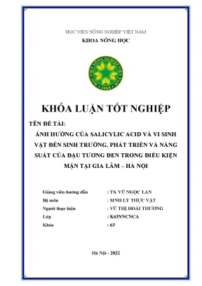 Ảnh hưởng của salicylic acid và vi sinh vật đến sinh trưởng phát triển và năng suất của đậu tương đen trong điều kiện mặn tại gia lâm hà nội