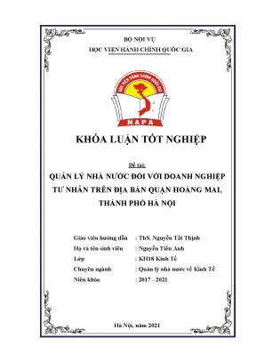 Quản lý nhà nước đối với doanh nghiệp tư nhân trên địa bàn quận hoàng mai thành phố hà nội