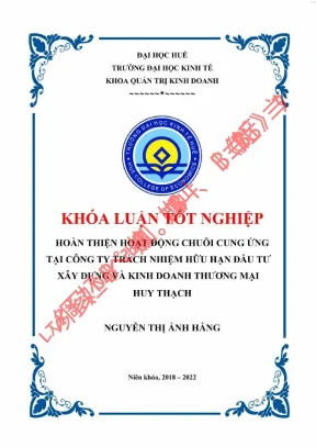 Hoàn thiện hoạt động chuỗi cung ứng của công ty trách nhiệm hữu hạn đầu tư xây dựng và kinh doanh thương mại huy thạch