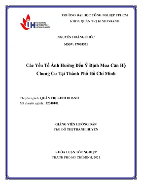 Các yếu tố ảnh hưởng đến ý định mua căn hộ chung cư tại thành phố hồ chí minh