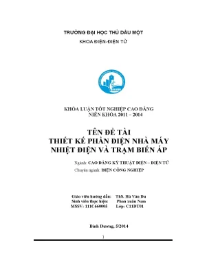Khóa luận tốt nghiệp thiết kế phần điện nhà máy nhiệt điện và trạm biến áp
