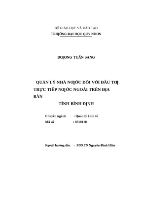0408 quản lý nhà nước đối với vốn đầu tư trực tiếp nước ngoài trên địa bàn tỉnh bình định luận văn tốt nghiệp