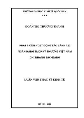 Luận văn thạc sĩ phát triển hoạt động bảo lãnh tại ngân hàng techcombank chi nhánh bắc giang