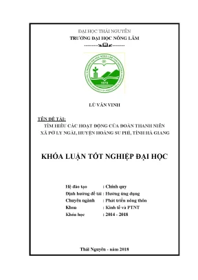 Khóa luận tốt nghiệp tìm hiểu các hoạt động của đoàn thanh niên xã pờ ly ngài huyện hoàng su phì tỉnh hà giang