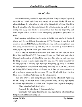 Luận văn tốt nghiệp nâng cao chất lượng tín dụng ngắn hạn tại chi nhánh ngân hàng đầu tư và phát triển đông đô