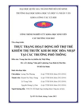 Thực trạng hoạt động hỗ trợ trẻ khiếm thị trước khi đi học hòa nhập tại các trường phổ thông công trình nghiên cứu khoa học sinh viên cấp trường