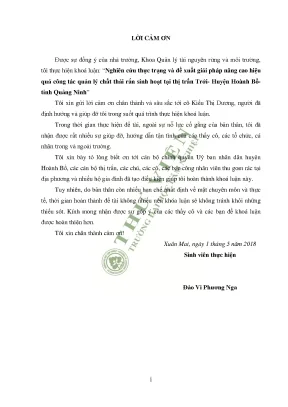 Nghiên cứu thực trạng và đề xuất giải pháp nâng cao hiệu quả công tác quản lý chất thải rắn sinh hoạt tại thị trấn trới huyện hoành bồ tỉnh quảng ninh