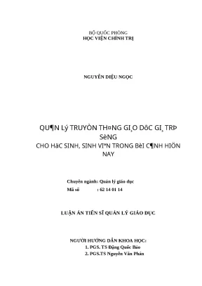 Luận án tiến sĩ quản lý truyền thông giáo dục giá trị sống cho học sinh sinh viên trong bối cảnh hiện nay