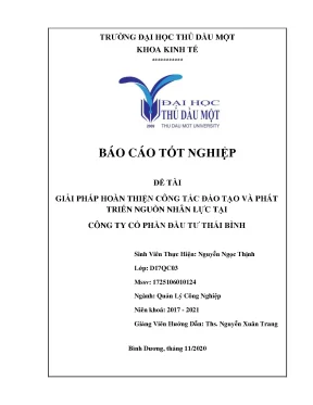 Khóa luận tốt nghiệp giải pháp hoàn thiện công tác đào tạo và phát triển nguồn nhân lực tại công ty cổ phần đầu tư thái bình
