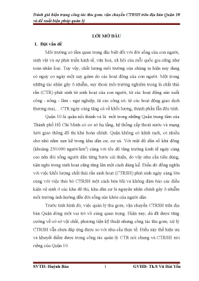 Khóa luận tốt nghiệp môi trường nghiên cứu hiện trạng công tác thu gom vận chuyển chất thải rắn sinh hoạt trên địa bàn quận 10 và đề xuất biện pháp quản lý