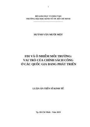 Luận án tiến sĩ kinh tế fdi và ô nhiễm môi trường vai trò của chính sách công ở các quốc gia đang phát triển