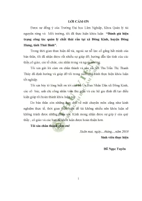 Đánh giá hiện trạng công tác quản lý chất thải rắn tại xã đông kinh huyện đông hưng tỉnh thái bình
