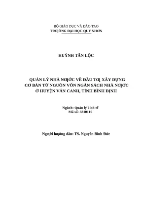 0394 quản lý nhà nước về đầu tư xây dựng cơ bản từ nguồn vốn ngân sách nhà nước ở huyện vân canh tỉnh bình định luận văn tốt nghiệp