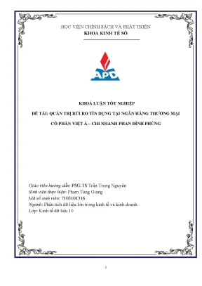 Khoá luận tốt nghiệp chuyên ngành kinh tế dữ liệu quản trị rủi ro tín dụng tại ngân hàng thương mại cổ phần việt á chi nhánh phan đình phùng