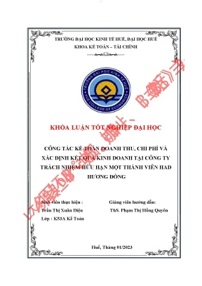Công tác kế toán doanh thu chi phí và xác định kết quả kinh doanh tại công ty trách nhiệm hữu hạn mtv had hương đồng