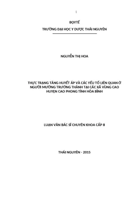Luận văn thực trạng tăng huyết áp và các yếu tố liên quan ở người mường trưởng thành tại các xã vùng cao huyện cao phong tỉnh hòa bình