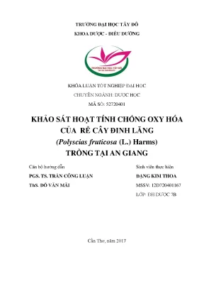 Khảo sát hoạt tính chống oxy hóa của rễ cây đinh lăng polyscias fruticosa l harms trồng tại an giang