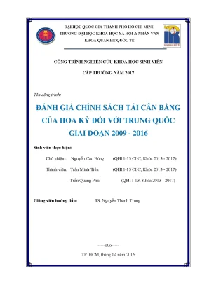 Đánh giá chính sách tái cân bằng của hoa kỳ đối với trung quốc giai đoạn 2009 2016 công trình nghiên cứu khoa học sinh viên cấp trường