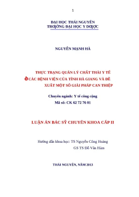 Luận văn thực trạng quản lý chất thải y tế ở các bệnh viện của tỉnh hà giang và đề xuất một số giải pháp can thiệp