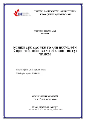 Nghiên cứu các yếu tố ảnh hưởng đến ý định tiêu dùng xanh của giới trẻ tại thành phố hồ chí minh