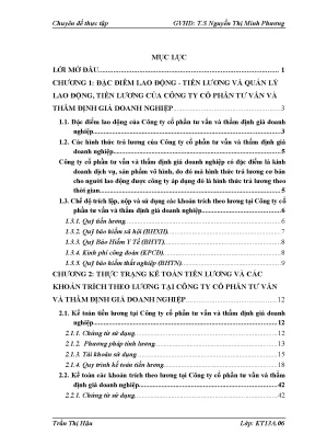 Chuyên đề thực tập kế toán tiền lương và các khoản trích theo lương tại công ty cổ phần tư vấn và thẩm định giá doanh nghiệp