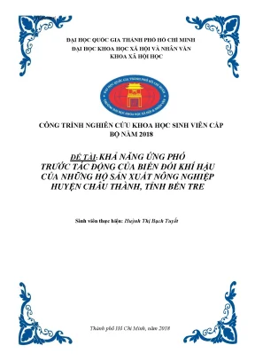 Khả năng ứng phó trước tác động của biến đổi khí hậu của những hộ sản xuất nông nghiệp huyên châu thành tỉnh bến tre công trình nghiên cứu khoa học sinh viên giải khuyến khích cấp bộ